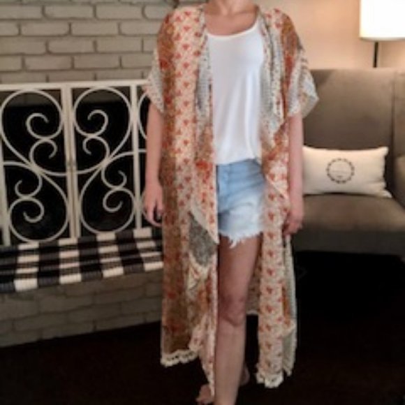 GiGio Tops - Patchwork Multi colored Duster with Tassels short
